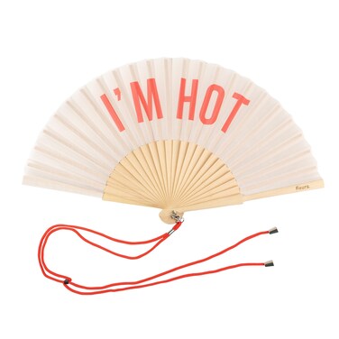 Fisura  Original Handheld Folding Fan with message in english Funny wooden fan Original holding Hand Fans Birthday Gifts Wedding Party Decoration Im hot beige Hot Beige One Size
