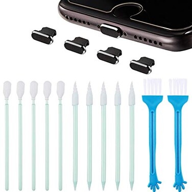 Tatuo Metal Anti Dust Plugs Compatible with iPhone 56 78 XXS Included Phone Port Cleaning Brush Kit Cell Phone Speaker Cleaning Brushes and Phone Receiver Cleaning Brush Set 16 Pieces