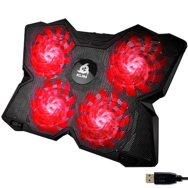 KLIM Wind  Laptop Cooling Pad  The Most Powerful Rapid Action Cooling Fan  Laptop Stand with 4 Cooling Fans at 1200 RPM  USB Fan  Black red