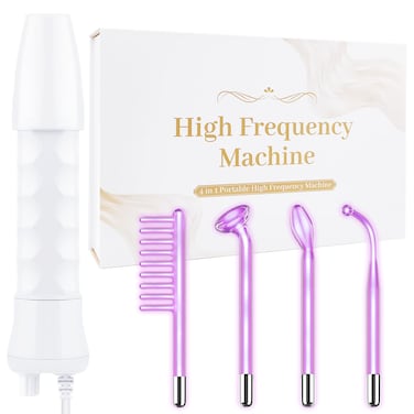 Uaike High Frequency Facial Wand  4 in 1 Violet Portable Handheld High Frequency Facial Machine  at Home Face Skin Wand Device with 4 Pcs Purple Glass Tubes