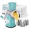 X Home Rotary Cheese Grater Handheld Vegetables Slicer Cheese Shredder with Rubber Suction Base 3 Stainless Drum Blades Included Blue