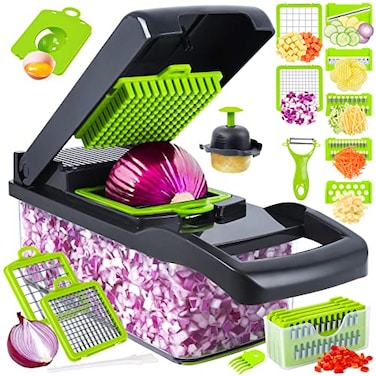 SNIFITAR Vegetable Chopper Pro Onion Chopper 14 in 1Multifunctional Food Chopper Kitchen Vegetable Slicer Dicer CutterVeggie Chopper With 8 BladesCarrot and Garlic Chopper With Container Grey