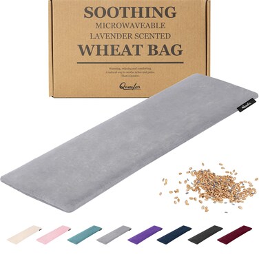 Qomfor Microwave Heating Pad  Large Microwave Heating Pocket  Soft Fleece Bag Filled with Wheat and Lavender for Pain Relief Neck Shoulders and Back Pain  Reusable  Dark Grey
