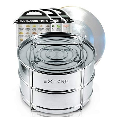 Extorn Stackable Steamer Insert Pans for Instant Pot 6 qt8 qt5 qt Electric Pressure Cooker Accessories Duomulti2Tier Stainless Steel Instant Pots Pot in Pot wSling Handle for CookingBaking