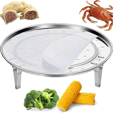 Round Steamer Rack 1pcs with Silicone Steamer Liners Stainless Steel Food Steamer Basket with Removable Stand for Steamer Cooking Instant Pot Steamer Basket for Vegetables Dumplings fish and Seafood