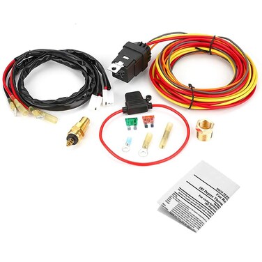 DSparts Electric Cooling Fan Wire Harness Kit 185 Degree on 165 Thermostat Switch 4050 AMP Relay
