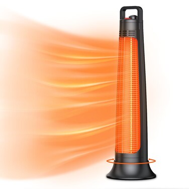 BIESQYA Outdoor Patio Heater Electric Infrared Heater for Garage Backyard Indoor use Portable Space Radiant Tower Heater with 60Oscillating Safety Lock IP65 Waterproof Black
