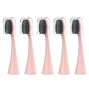 YUNCHI Replacement Toothbrush Heads for Burst Electric Toothbrush Adults with Dust Cover Caps Soft Charcoal Bristles for Deep Cleaning Plaque Removal and Whiting Teeth 5 Count Rose Gold