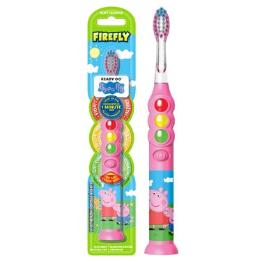 Firefly Ready Go Brush Peppa Pig Light Up Timer Toothbrush Premium Soft Bristles 1 Minute Timer Less Mess Suction Cup Battery Included Easy Storage for Ages 3 1 Count