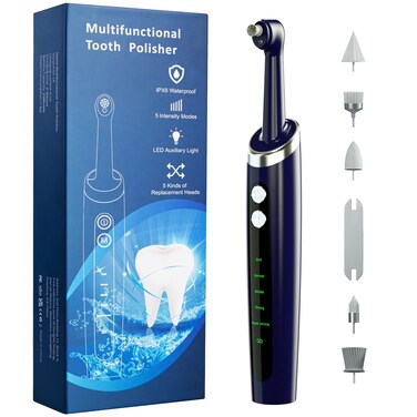 OYATEK Electric Tooth Polisher Multifunctional Replacement Head Teeth Cleaning Kit for Fighting Tooth Smoke and Tea Stains USB Charging Waterproof Blue