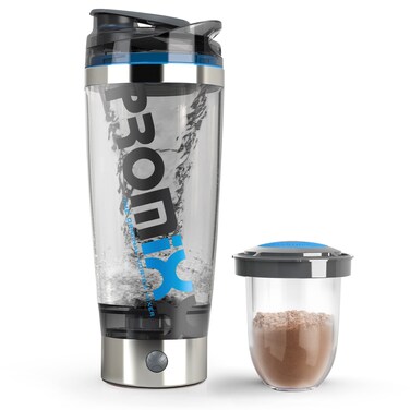 Promixx Pro Shaker Bottle iXR Edition  Rechargeable Powerful for Smooth Protein Shakes  includes Supplement Storage  BPA Free  600ml Cup Silver BlueGray