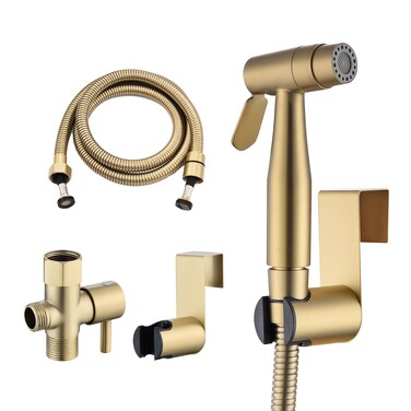 Senhozi Brushed Gold Bidet Sprayer for Toilet Stainless Steel Spray Head with Jet Spray and Soft Spray Modes Bathroom Handheld Spray for Cloth Diaper Sprayer Bathing Pets Feminine Wash