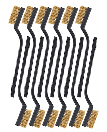SUJAYU 12 Pcs Brass Wire Brushes Scratch Brushes Curved Handle Wire Bristle Scratch Brushes Mini Brushes for Cleaning Welding Slag Rust