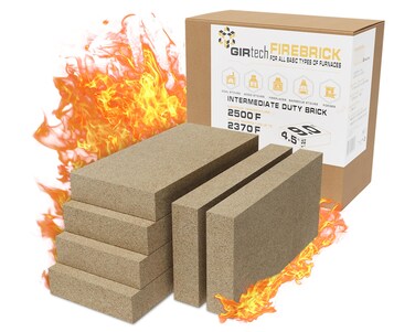 GIRtech USL Intermediate Fire Brick 2340F Pack of 6 Fire Bricks for Internal Lining Heating Units Insulating Warming layer for Fireplace Steel Furnace Wood Stove Ceramic Oven Kiln Blacksmith Forge
