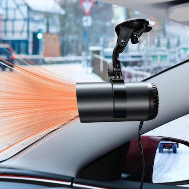 ELOHEI 12V Car Heater 2 in 1 Fast Portable fan Heater and Defroster for Car Windshield Car Heater that Plugs Into Cigarette Lighter with Suction Holder for All Cars Black