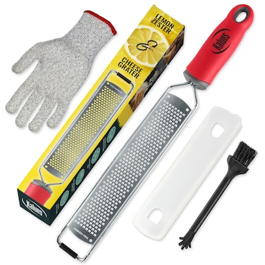 Lemon Zester  Parmesan Cheese Grater  Premium Citrus Zester Graters For kitchen W Stainless Steel Blade  For Chocolate Garlic Ginger Nutmeg Fruits Vegetables  Bonus Cleaning Brush  Glove
