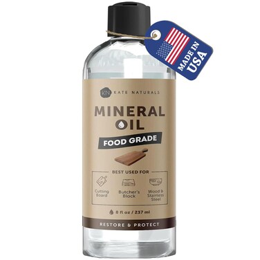 Kate Naturals Mineral Oil for Wood Cutting Board Butcher Block and Knife Substitute for Linseed Oil 8oz Food Grade Food Safe