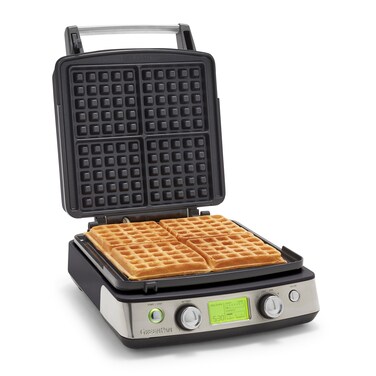 GreenPan Elite 4Square Belgian Waffle Iron Healthy Ceramic Nonstick Plates Easy OneTouch Presets Black
