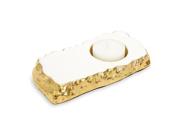 Classic Touch Decorium Gold Edged White Marble Tea Light Holder