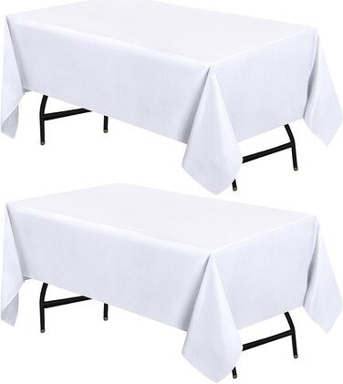 Utopia Kitchen Rectangle Table Cloth 2 Pack 60x84 Inches White Tablecloth Machine Washable Fabric Polyester Table Cover for Dining Buffet Parties Picnic Events Weddings and Restaurants