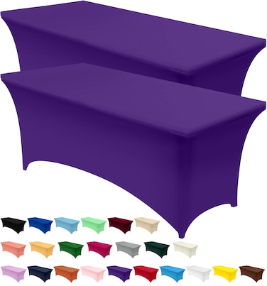 Utopia Kitchen Spandex Tablecloth 2 Pack 6FT Purple Tight Fitted Washable and Wrinkle Resistant Stretch Rectangular Patio Table Cover for Event Wedding Banquet  Parties 72Lx30Wx30H Inch