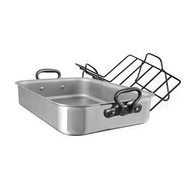 Mauviel MCook CI 5Ply Stainless Steel Roasting Pan With Rack and Cast Iron Handles 157 x 118in Made In France