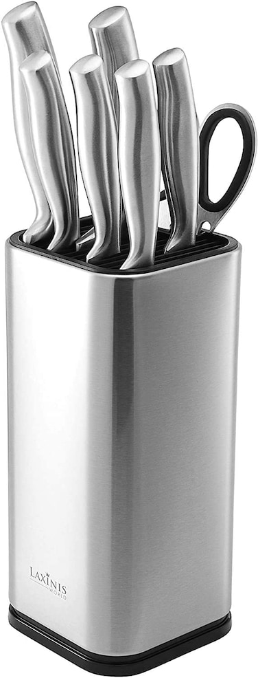 Laxinis World Universal Knife Block Stainless Steel Knife Holder Knife Organizer Modern Rectangular Design Scratch resistant drop resistant silver