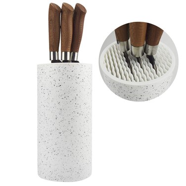 ROSHS Universal Freedom Knife Storage Stand MultiFunctional Knife Block Holder PP Resin Round Knife Holder Unique Design Slot to Protect Blades Detachable for Easy Cleaning White Snowflake Dots