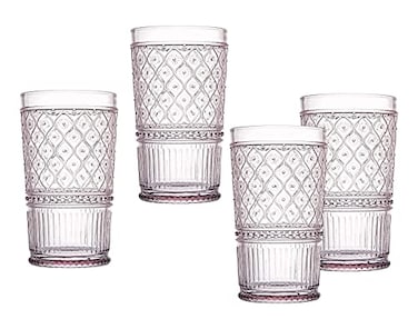 Highball Beverage Glass Cup Pink Claro by Godinger  Set of 4