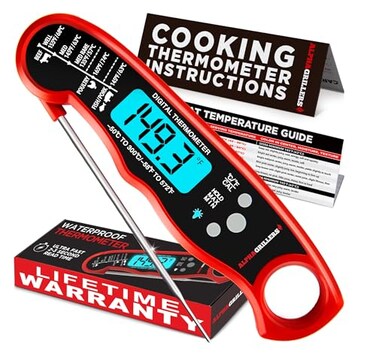 Alpha Grillers Instant Read Meat Thermometer for Grill and Cooking Upgraded with Backlight and Waterproof Body Best Ultra Fast Digital Kitchen Probe Includes Internal BBQ Meat Temperature Guide