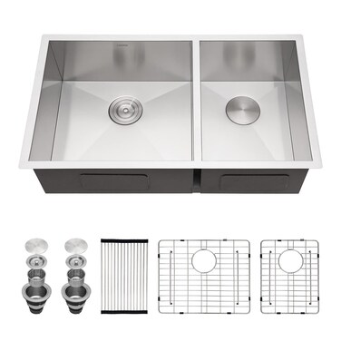 33 Inch Double Bowl Kitchen Sink  Kichae 33x19 18 Gaugle Stainless Steel Double Bowl 6040 Undermount Kitchen Sink