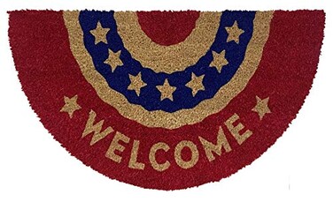 Briarwood Lane Patriotic Bunting Coir Doormat Natural Fiber Red White  Blue Outdoor 18 x 30