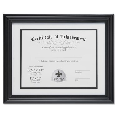 Lawrence Frames Dual USe 11 By 14Inch Certificate Picture Frame With Double Bevel Cut Matting For 85 By 11Inch Document Black