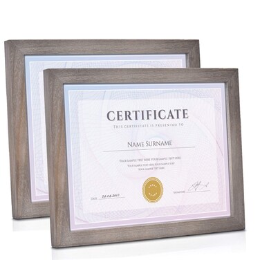 Emfogo Picture Frames 85 x 11 Certificate Frames Diploma Frame with Stand Rustic Wood Document Frames with High Definition Glass for Wall or Tabletop Display Set of 2 Weathered Grey