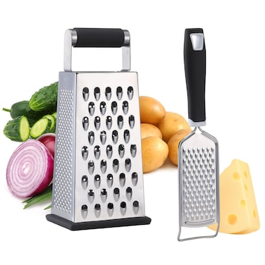 Edgnb 2 Pack Cheese Grater  Handheld Cheese Grater Set Stainless steel Vegetable Slicer Food Shredder 4Sided Convenience Gadgets with Lemon Zester Grater With Handle Kitchen Gadgets And Tools