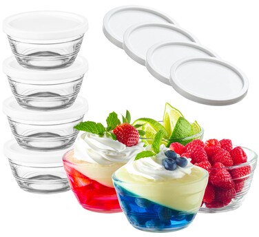 16pc Set of Small Tempered Glass Bowls with Airtight Lids  8oz Stackable Custard Cups  Clear Mise en Place Food Prep Bouillon Cups  Mixing Bowls for Sauces Dips Nuts Oats Candy Dessert Cereal