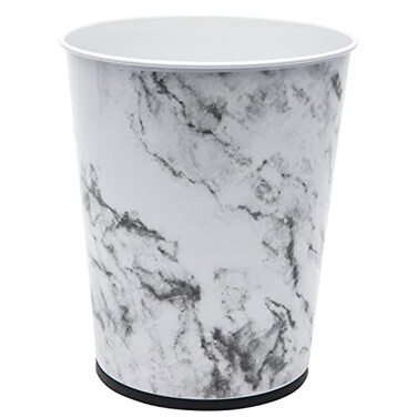 Bath Bliss 5 Liter Small Wastebasket  Round Open Top  Trash Can  Bathroom  Bedroom  Kitchen  Office  Dorm  Disposal Waste Bin  Garbage  Marble