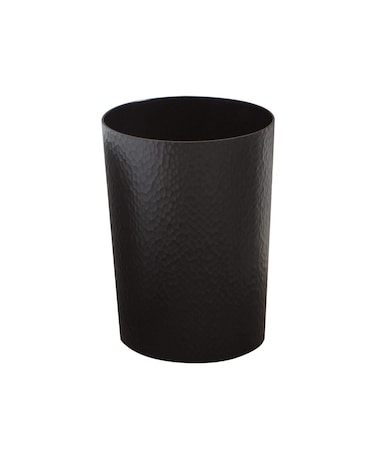 Bath Bliss Hammered Design Waste Bin  1 Pack  Round Open Top  10 Liter  Bathroom Trash Can  Kitchen  Office  Bedroom  Textured Plastic  Wastebasket  Black