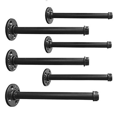 Industrial Black Iron Pipe Shelf Brackets 12 Inch Set of 6 Heavy Duty Rustic Floating Shelf Bracket Clothing Rack Coated Finish Hardware Included