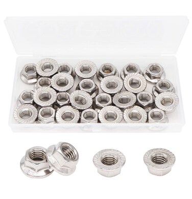 cSeao 30pcs M10 15mm Pitch Serrated Flange Nuts 304 Stainelss Steel Flange Lock Nuts