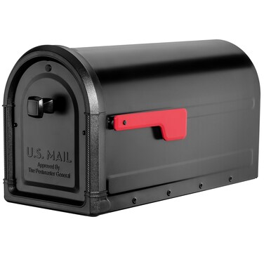 ARCHITECTURAL MAILBOXES 79005BR Roxbury Post Mount Mailbox Black With Premium Cast Aluminum Knob And Red Flag M