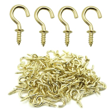 Cyful 100 Pcs 12 Ceiling Cups Hooks Screw Hooks Ceiling Cup Hooks SelfTapping Screws Hooks Gold