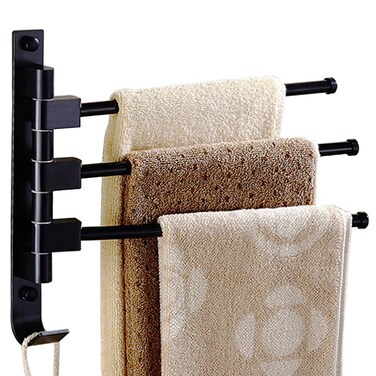 Long Leaf Towel Racks for BathroomSwing Out Towel Racks for Bathroom Holder Wall Mounted Towel Bars with Hooks3Arm Black
