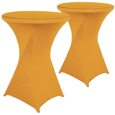 Jusmate 2 Pack 32x43 Inch Gold Spandex Cocktail Table Covers Fitted Round Cocktail Tablecloth Stretch Highboy Table Cover Cloth for Wedding Party Banquet Event