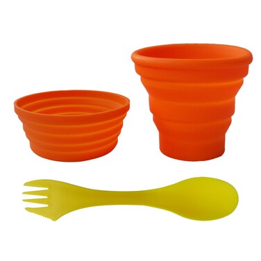 Ecoart Silicone Collapsible Bowl Cup Set with Spork for Outdoor Camping Hiking Travel  Set of 3