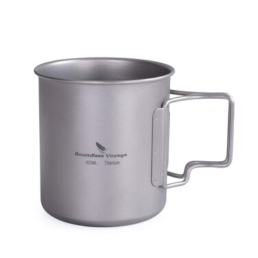 usharedo Titanium Coffee Mug Titanium Pots Titanium Cup with Foldable Handle Outdoor Camping Water Mug Tableware 143oz420ml Ti1518B