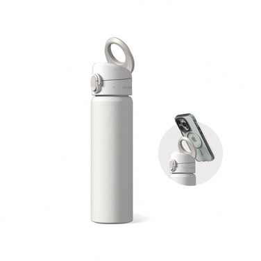 RHINOSHIELD AquaStand Magnetic Bottle 23 oz  Round Mouth Stainless Steel Insulated Water Bottle Sport Bottle with MagSafe Compatible Handle Tripod with Adjustable Angles Leak Proof  Classic White