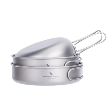 usharedo Camping Titanium Pots Set Titanium Bowl Set Outdoor Cookware Cooking Pan Pot with FoldingHandle Travel Kitchen Mess Kits Picnic Hiking Dishes Ti1571B