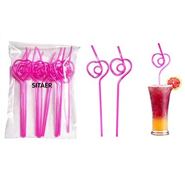 TAPBULL SITAER 12 PCS HeartShaped Party Straws Drinking Sipping Straws Novelty Props for Wedding Birthday Party