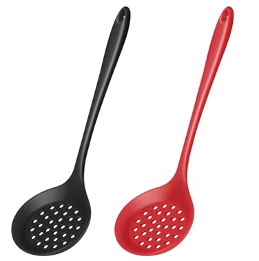 Armrouns Skimmer Slotted Spoon 2PC Set Heat Resistant 600 F Slotted ladle Spoons For Kitchen Cooking Black  Red